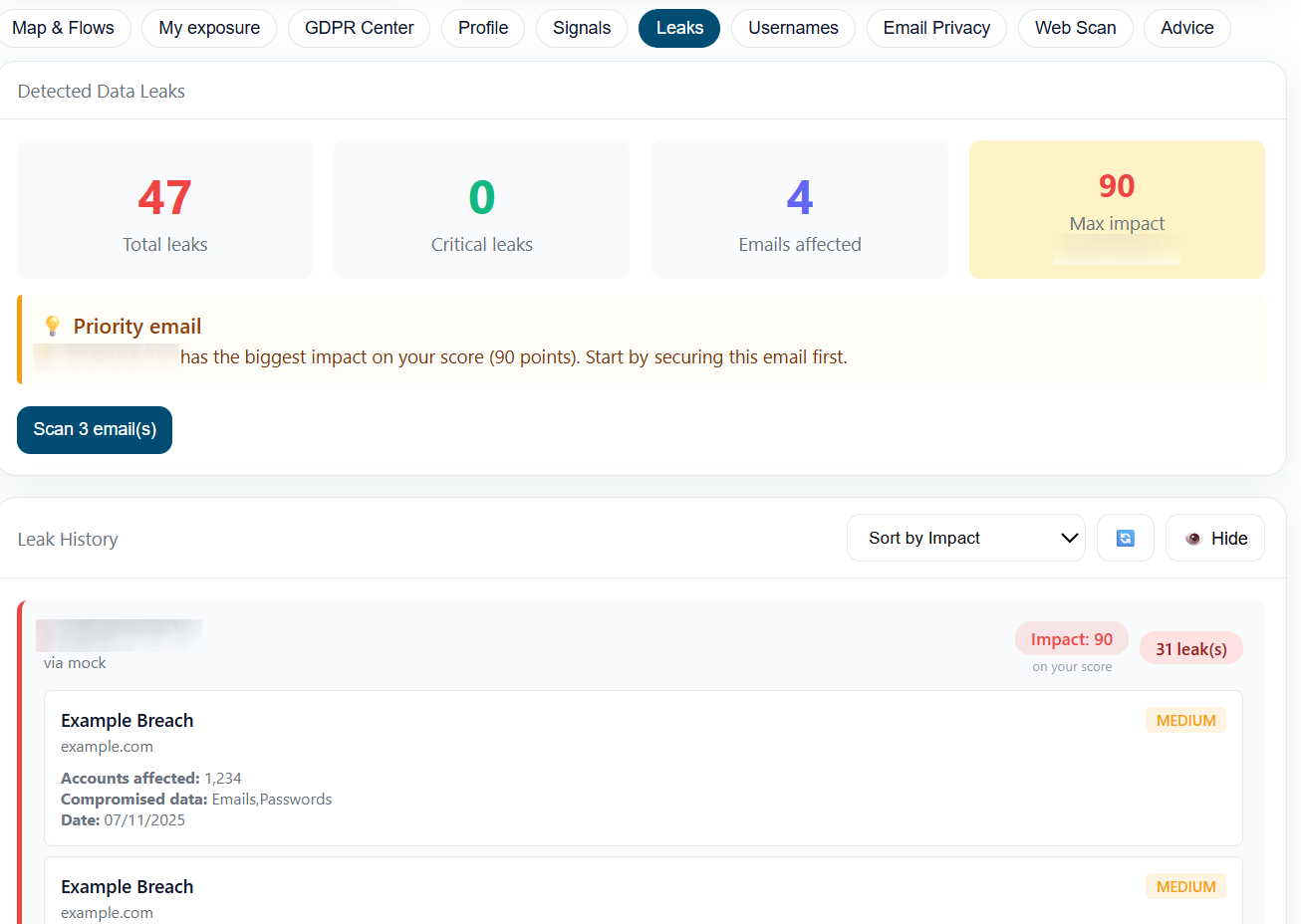 Data Leaks Detection Interface