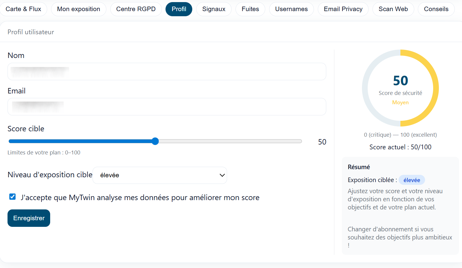 Paramètres du Profil Utilisateur