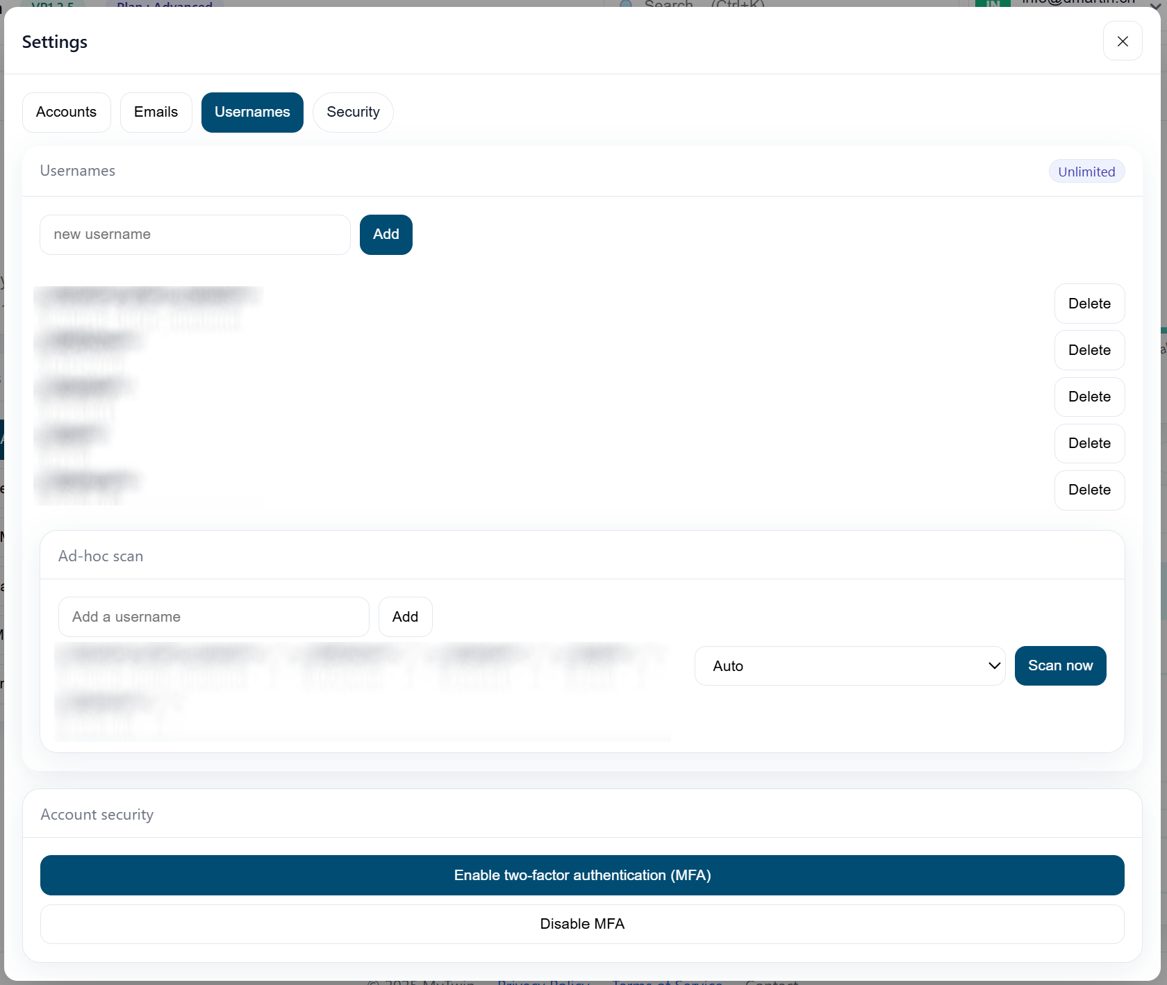 Username Tracking Interface