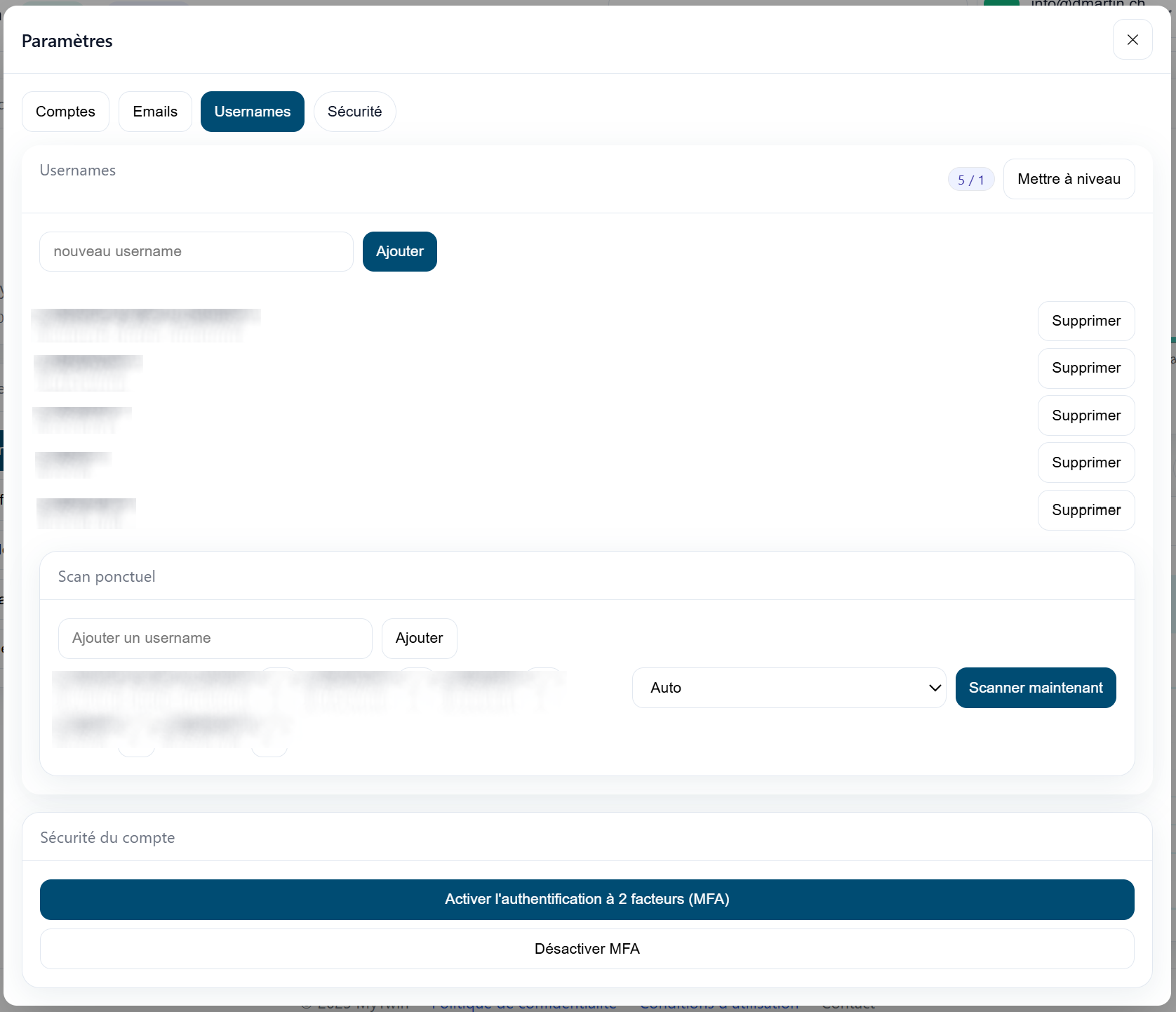 Interface de Suivi des Pseudonymes
